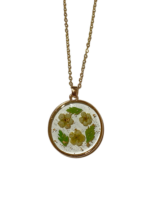 Round Pressed Yellow Flowers Necklace | Gold Chain Pendant | Light Years