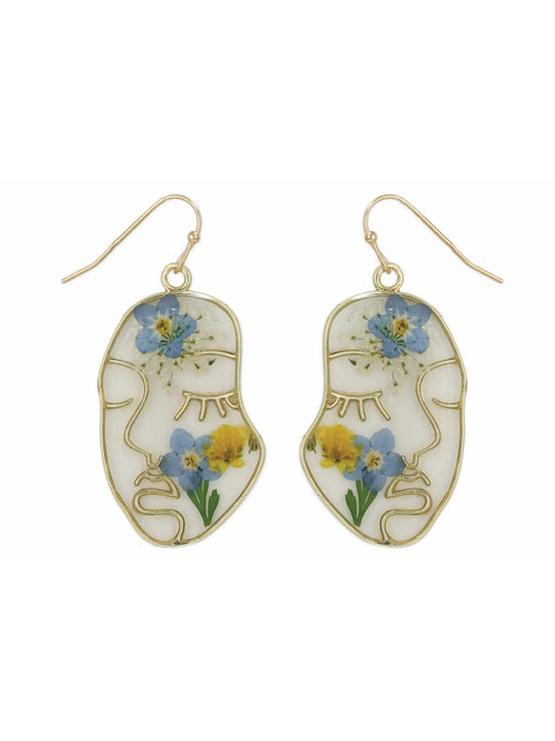 Pressed Flower Face Dangles | Blue | Gold Fashion Earrings | Light Years
