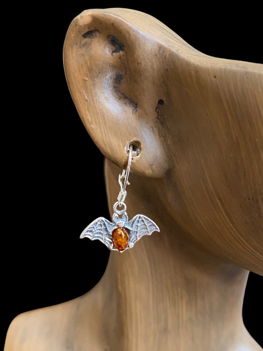 Baltic Amber Bat Dangles | Sterling Silver Earrings | Light Years Jewelry