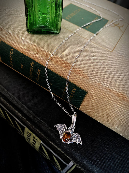 Amber Bat Necklace | Sterling Silver Pendant Chain | Light Years Jewelry