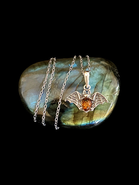 Amber Bat Necklace | Sterling Silver Pendant Chain | Light Years Jewelry