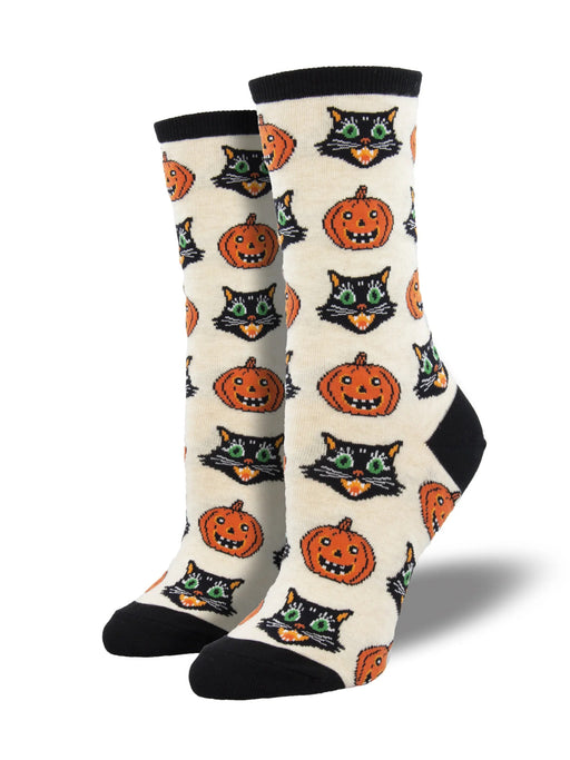 Vintage Halloween Women's Crew Socks | Black Cat Pumpkin | Light Years