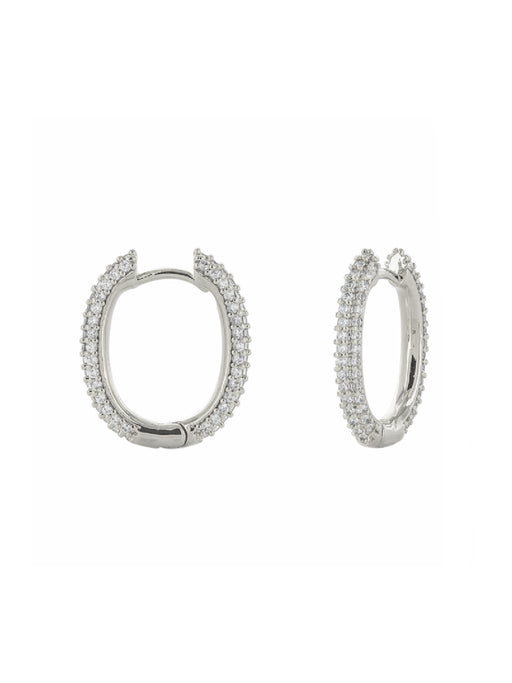 Pave CZ Oval Huggie Hoops | Gold Silver Plated Earrings | Light Years