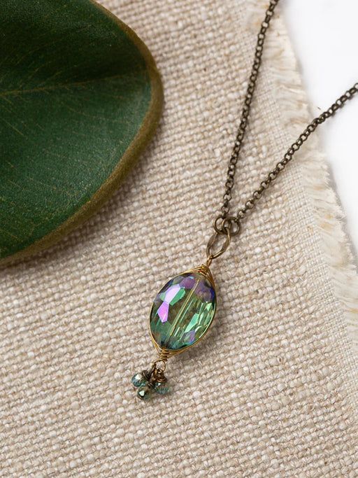 Crisp Autumn Crystal Necklace by Anne Vaughan | Brass Chain Pendant | Light Years Jewelry
