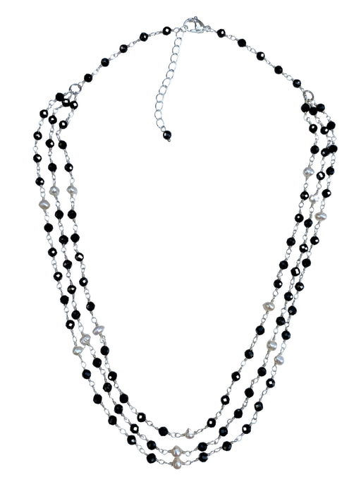 Triple Layer Black Spinel & Pearl Necklace | Elegant Stone Jewelry | Light Years