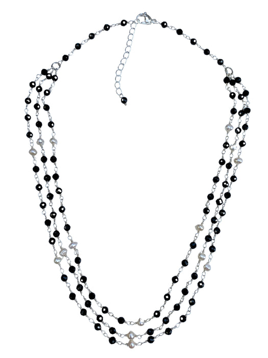 Triple Layer Black Spinel & Pearl Necklace | Elegant Stone Jewelry | Light Years