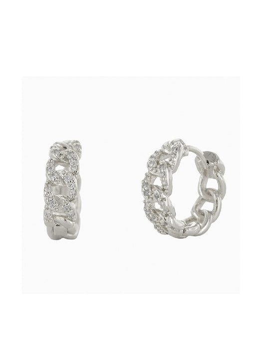 CZ Chain Link Huggie Hoops | Silver Plated Earrings | Light Years Jewelry