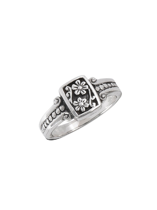 Flower & Scroll Signet Ring | Sterling Silver Size 6 7 8 9 10 | Light Years