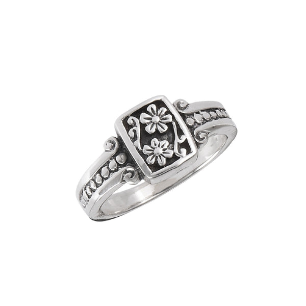 Flower & Scroll Signet Ring | Sterling Silver Size 6 7 8 9 10 | Light Years