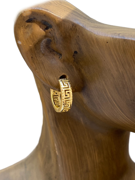 Greek Key Huggie Hoops | Sterling Silver Gold Vermeil Earrings | Light Years