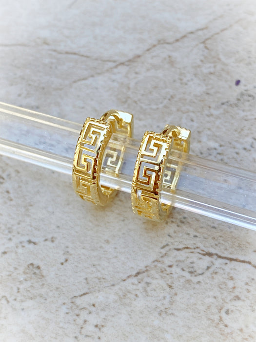 Greek Key Huggie Hoops | Sterling Silver Gold Vermeil Earrings | Light Years