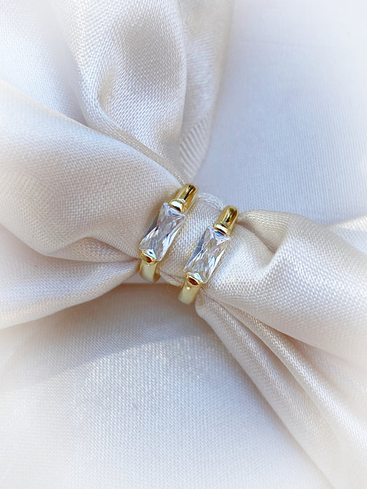 Single Baguette Huggie Hoops | Gold Vermeil CZ Earrings | Light Years