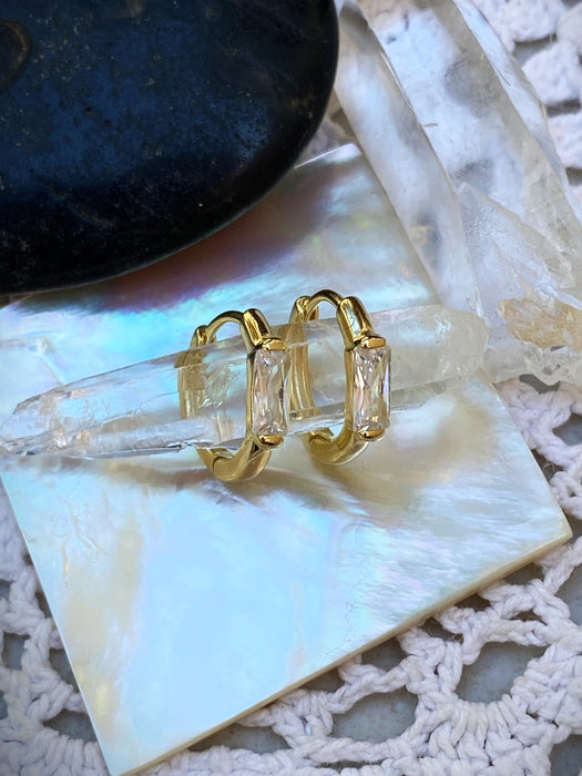 Single Baguette Huggie Hoops | Gold Vermeil CZ Earrings | Light Years