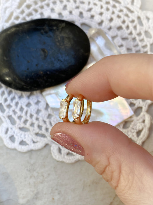 Single Baguette Huggie Hoops | Gold Vermeil CZ Earrings | Light Years