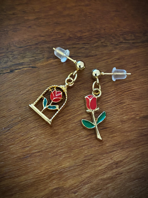Enamel Rose Mismatched Posts | Gold Studs Earrings | Light Years Jewelry