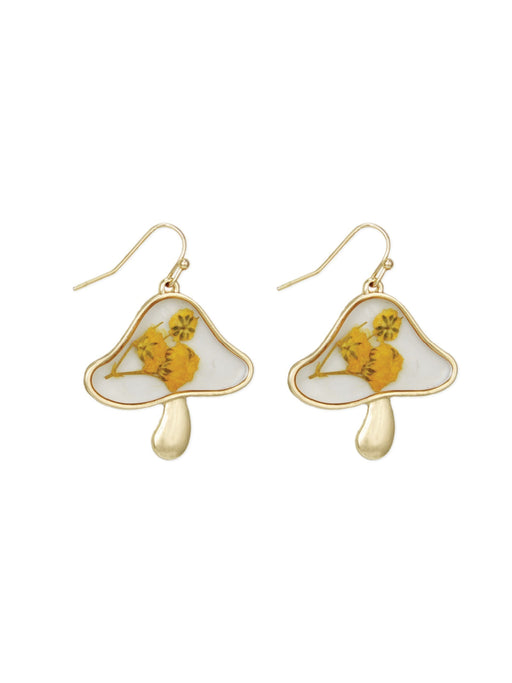 Pressed Flower Toadstool Dangles | Gold Mushroom Earrings | Light Years Jewelry