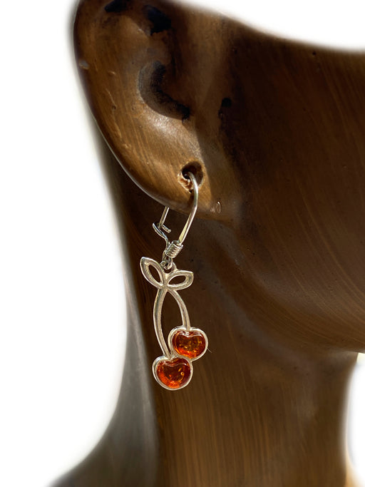 Baltic Amber Cherries Dangles | Sterling Silver Earrings | Light Years