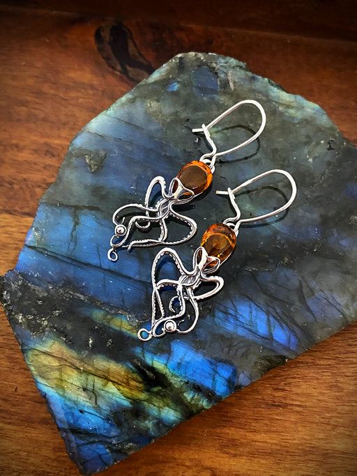 Amber Octopus Dangles | Sterling Silver Earrings | Light Years Jewelry