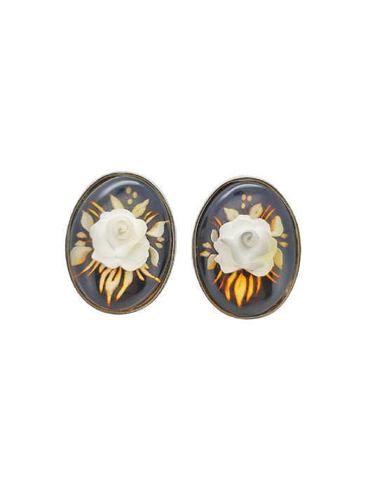 Baltic Amber Rose Intaglio Posts | Sterling Silver Stud Earrings | Light Years