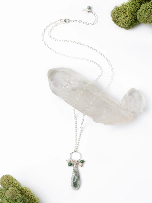 Spring Frost Moss Agate Drop Necklace by Anne Vaughan | Sterling Silver | Light Years