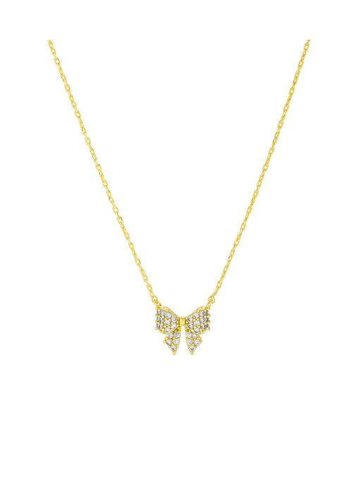 Petite CZ Crystal Bow Necklace | Gold Plated Chain | Light Years Jewelry