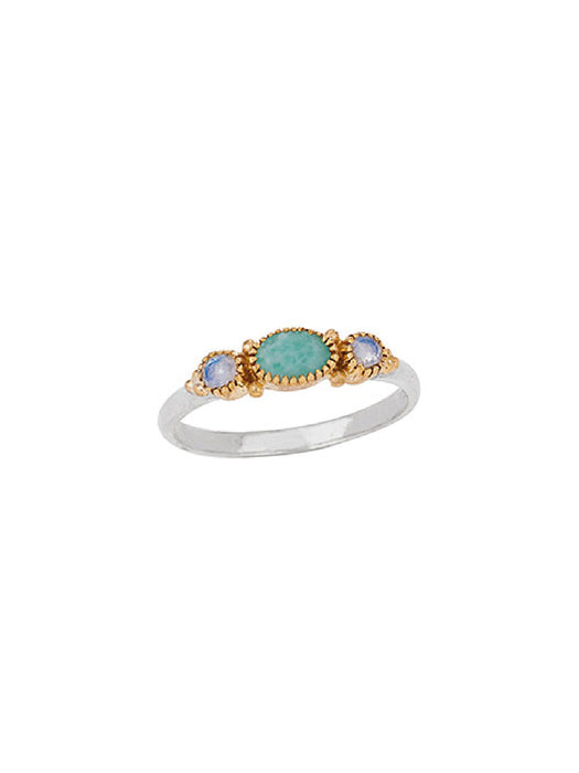 Amazonite & Moonstone Ring | Sterling Silver Brass Size 6 7 8 9 | Light Years