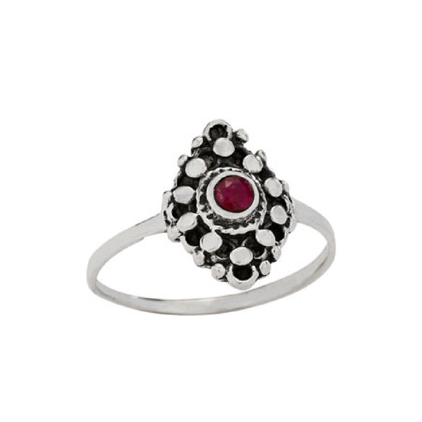 Dotted Ruby Shield Ring | Sterling Silver Size 6 7 8 9 | Light Years Jewelry