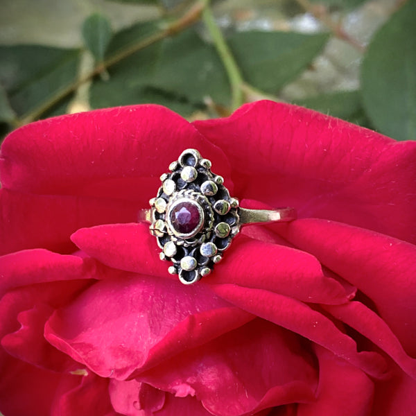 Dotted Ruby Shield Ring | Sterling Silver Size 6 7 8 9 | Light Years Jewelry