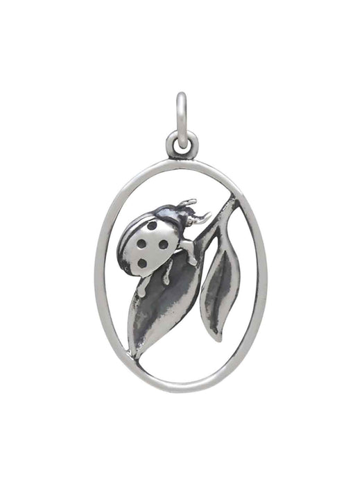 Ladybug on Leaf Insect Necklace | Sterling Silver Pendant Chain | Light Years