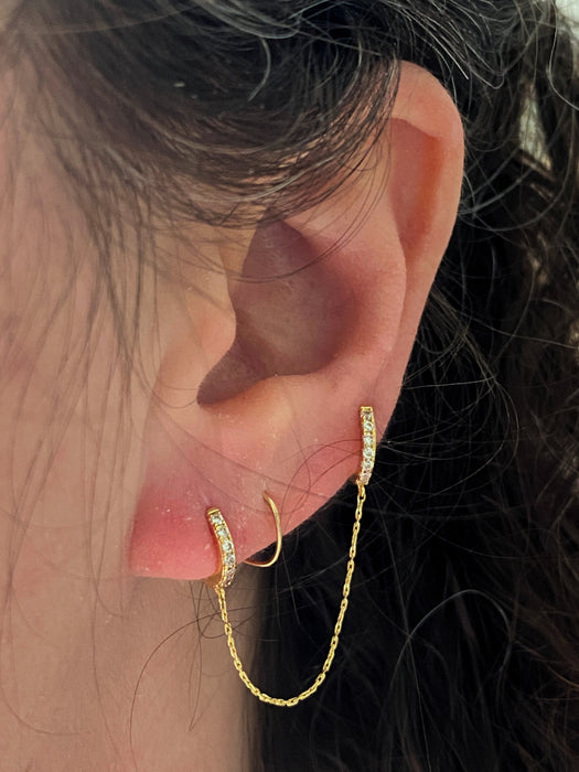 Double Chain Linked CZ Hoops | Gold Plated Earrings | Light Years