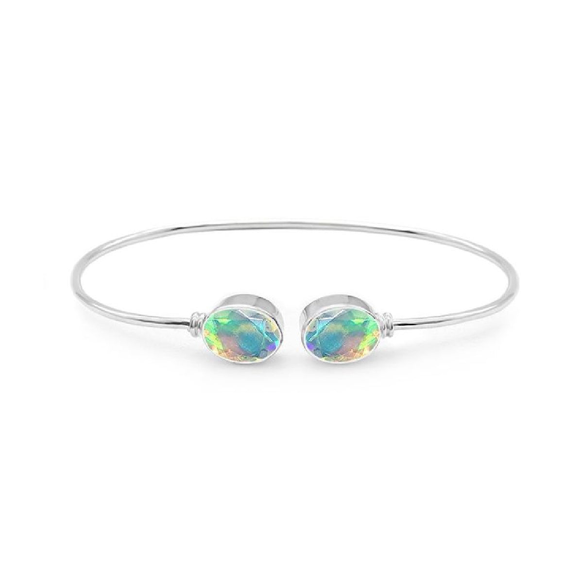 Silver Bracelet Opal White Sapphire Bracelet Ethiopian Opal Cuff