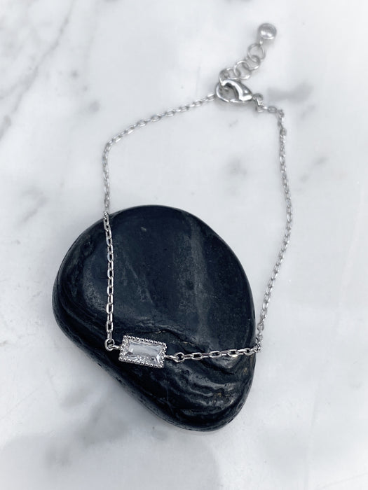Baguette CZ Chain Bracelet | Crystal White Gold Plated | Light Years