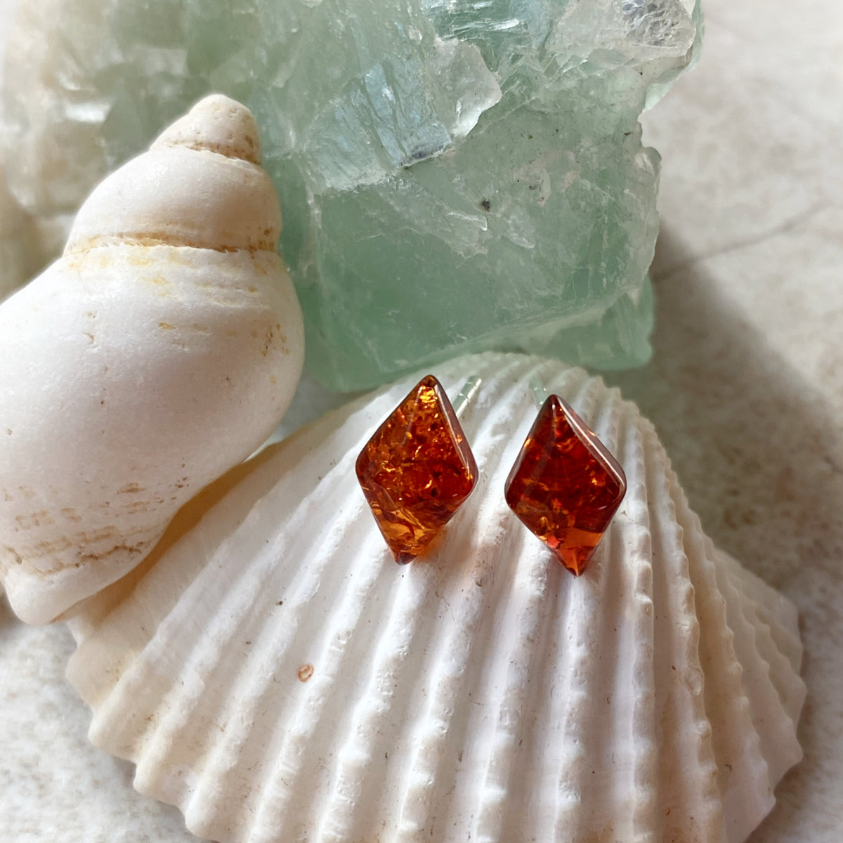 Amber Diamond Posts | Sterling Silver Stud Earrings | Light Years