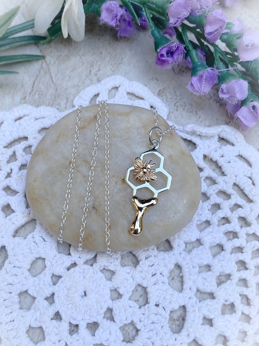 Bronze Honey Drip Beehive Necklace | Sterling Silver Pendant Chain | Light Years