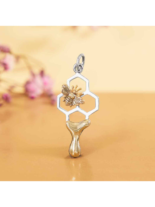 Bronze Honey Drip Beehive Necklace | Sterling Silver Pendant Chain | Light Years