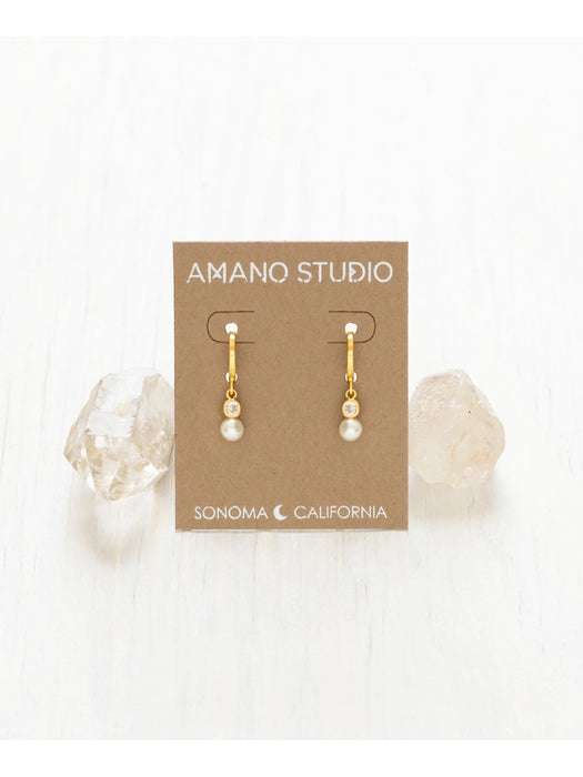 Pearl & Crystal Huggie Hoops by Amano Studio