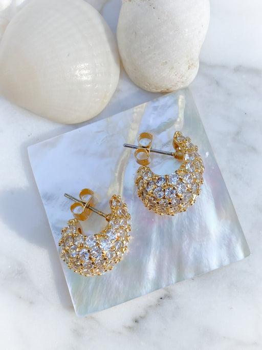 CZ Domed Drop Posts | Gold Plated Statement Studs Earrings | Light Years