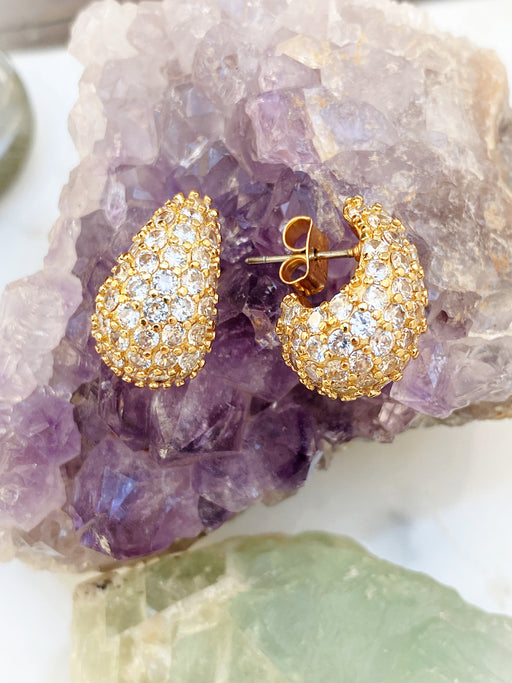 CZ Domed Drop Posts | Gold Plated Statement Studs Earrings | Light Years