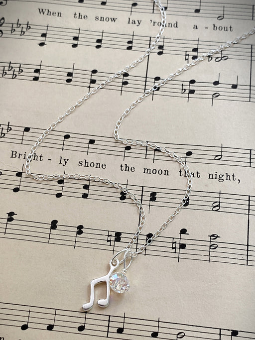 Music Note Charm Necklace | Sterling Silver Swarovski Pendant Chain | Light Years