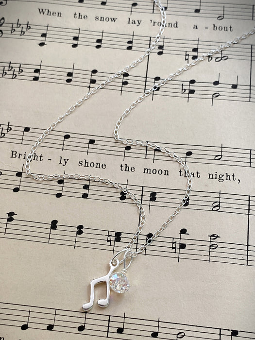 Music Note Charm Necklace | Sterling Silver Swarovski Pendant Chain | Light Years