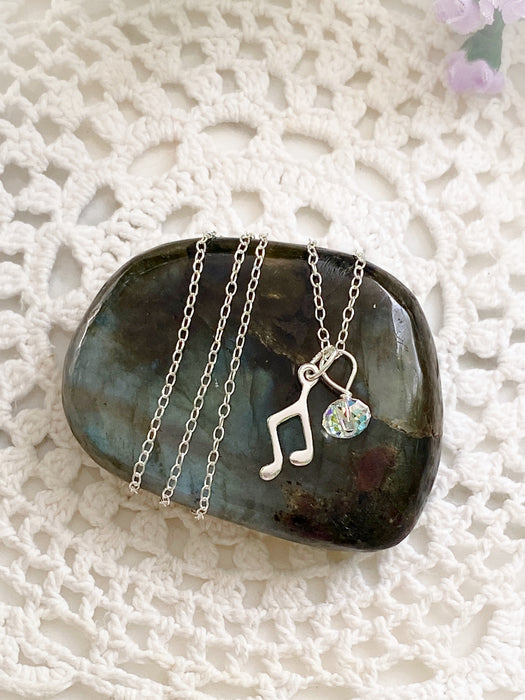 Music Note Charm Necklace | Sterling Silver Swarovski | Light Years