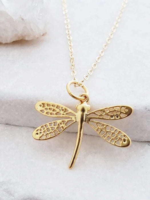 Matte Dragonfly Necklace | Gold Filled Chain Chain Pendant | Light Years