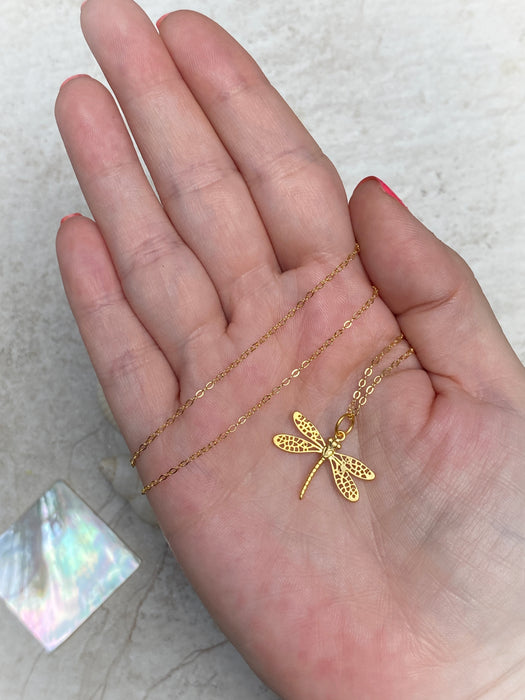 Matte Dragonfly Necklace | Gold Filled Chain Chain Pendant | Light Years