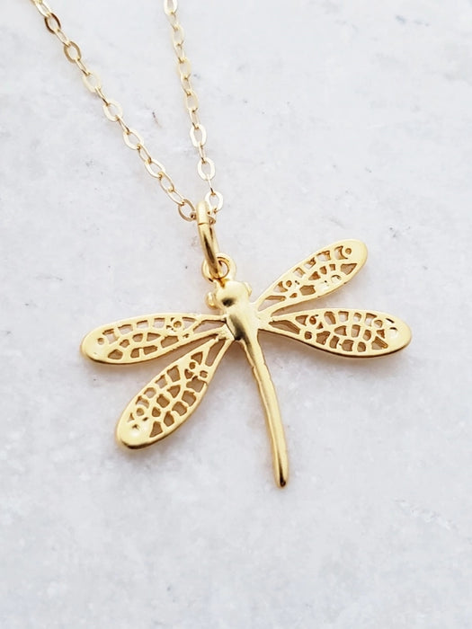 Matte Dragonfly Necklace | Gold Filled Chain Chain Pendant | Light Years