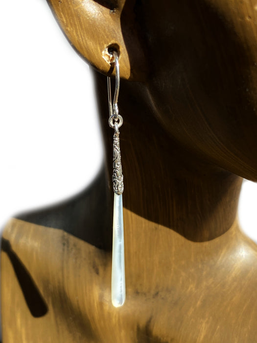 Mother of Pearl Detailed Drop Dangles | Sterling Silver Earrings | Light Years
