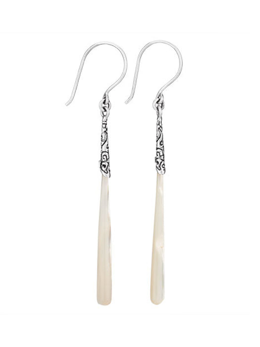 Mother of Pearl Detailed Drop Dangles | Sterling Silver Earrings | Light Years
