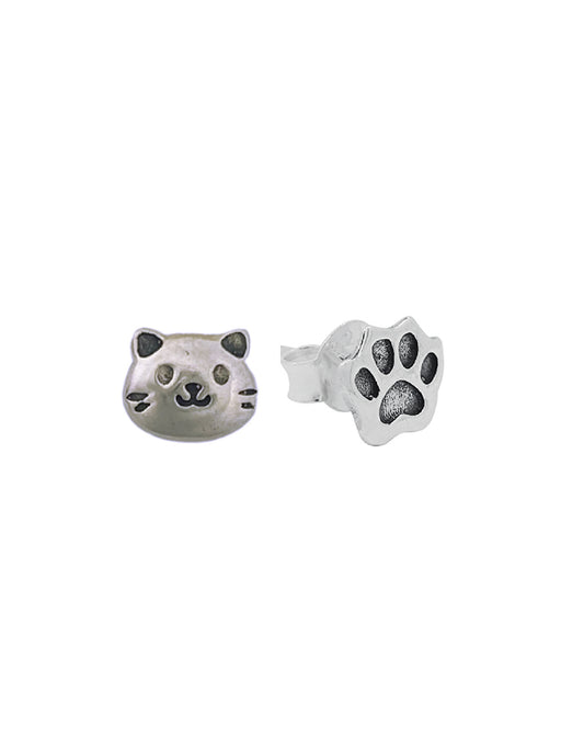 Cat & Paw Print Posts | Sterling Silver Studs Earrings | Light Years