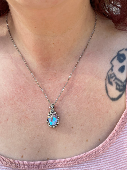 Magic Mirror Necklace | Silver Iridescent Fashion Chain Pendant | Light Years