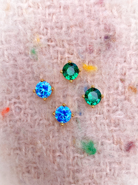 Prong Set Crystal Posts | Gold Plated Sterling Silver Studs Earrings | Light Years