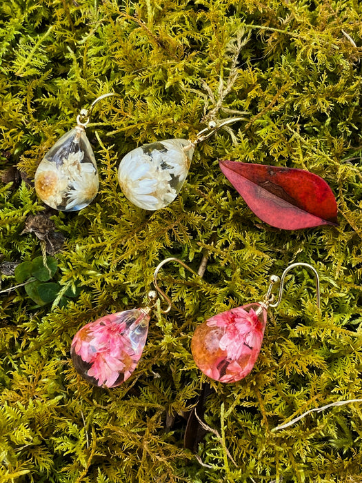 Dried Flower Droplets Dangles | Pink White Gold Fashion Earrings | Light Years